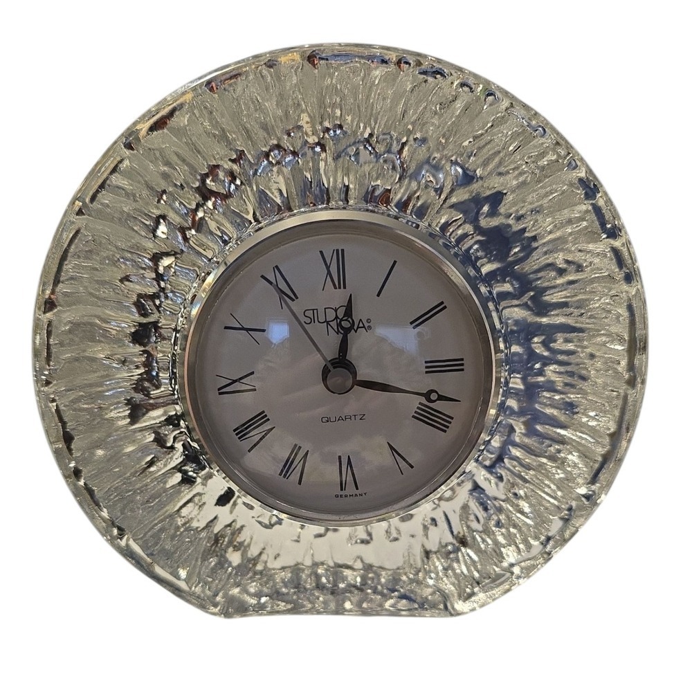 Studio Nova‎ Quartz Table Clock Clear Glass Round Germany Home Decor Accent